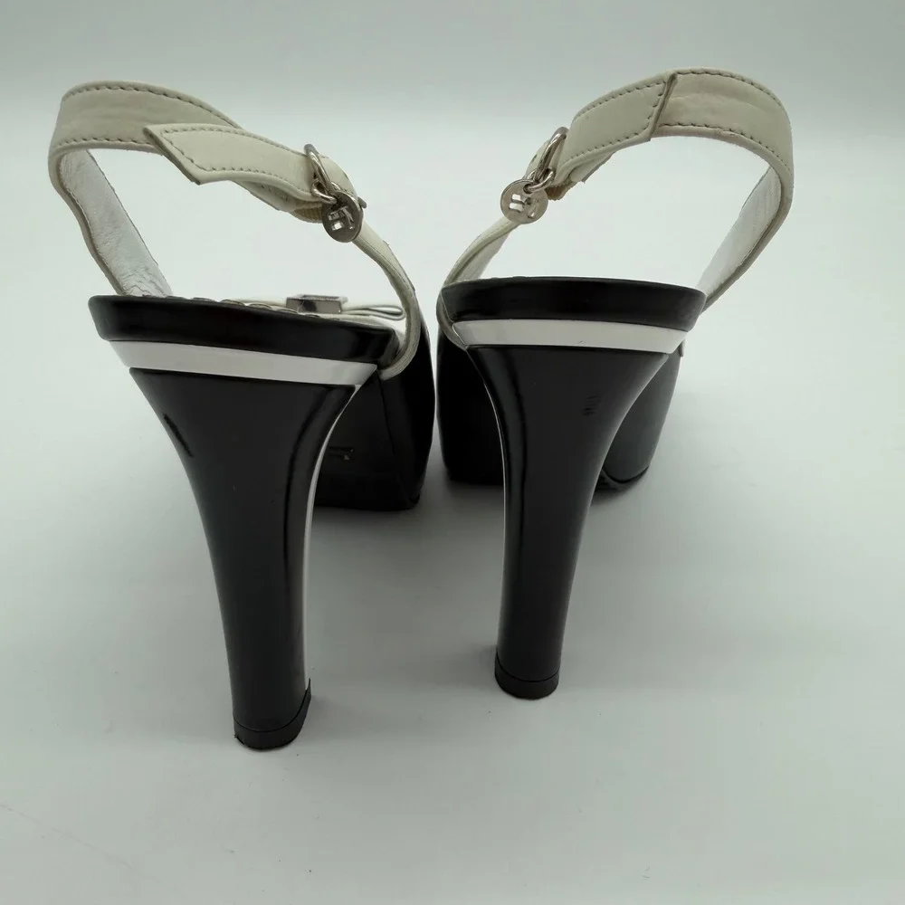 Authentic Marino Fabiani Slingback Heels Size 38 Black White Platform Italy